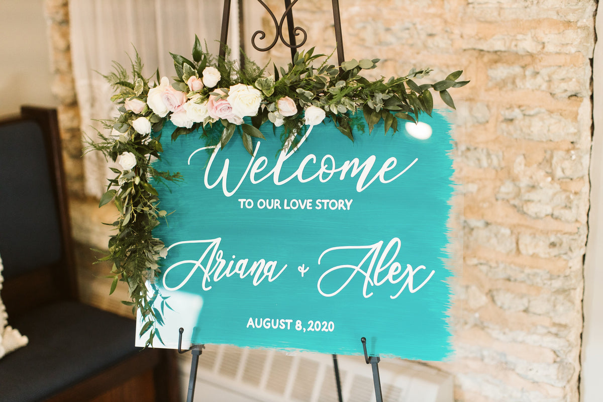 Welcome To Our Wedding Acrylic Brush Stroke Back Wedding Sign - Perryhill  Rustics – PerryhillRustics