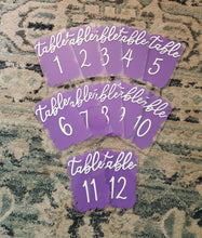 Load image into Gallery viewer, Lavender purple hand painted acrylic table numbers by Perryhill Rustics
