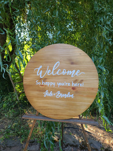 24" Personalized Round Wood Welcome Sign
