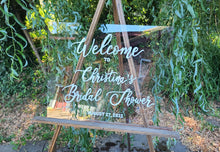 Load image into Gallery viewer, Clear acrylic bridal shower welcome sign- hand painted