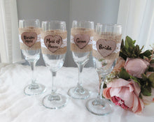 Load image into Gallery viewer, Bridal party toasting champagne flutes - gift for bridal party - bridesmaid gifts - groomsman gifts - Perryhill Rustics