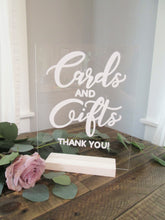 Load image into Gallery viewer, Cards and Gifts Acrylic Wedding Sign with Stand