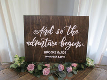 Load image into Gallery viewer, And so the adventure begins, wooden wedding sign by Perryhill Rustics