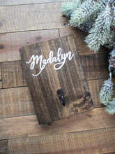 Load image into Gallery viewer, Wall mount personalized stocking holder. Hand painted Christmas decor by Perryhill Rustics