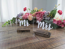 Load image into Gallery viewer, Small Mr and Mrs Acrylic Sweetheart Table Signs