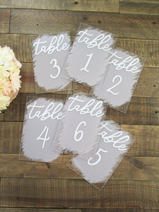 Mist purple painted back acrylic table numbers by Perryhill Rustics