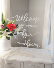 Load image into Gallery viewer, Acrylic baby shower welcome sign, personalized and custom- by Perryhill Rustics
