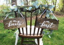 Load image into Gallery viewer, Fairytale wedding chair signs. His beauty her beast by Perryhill Rustics
