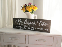 Load image into Gallery viewer, No longer two but one wooden engagement or wedding photo prop sign by Perryhill Rustics