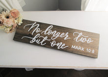 Load image into Gallery viewer, No longer two but one wooden engagement or wedding photo prop sign by Perryhill Rustics