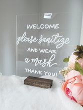 Load image into Gallery viewer, Please Sanitize and Wear a Mask Acrylic Sign