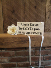 Load image into Gallery viewer, Personalized uncle ring bearer sign by Perryhill Rustics