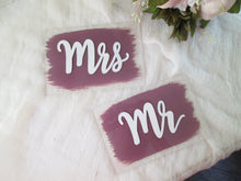 Load image into Gallery viewer, Small Mr and Mrs Acrylic Sweetheart Table Signs