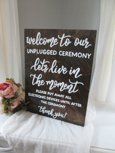 unplugged wedding ceremony sign by Perryhill Rustics