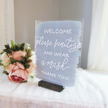 Load image into Gallery viewer, Please Sanitize and Wear a Mask Acrylic Sign