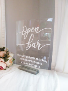 Open Bar Acrylic Sign