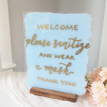 Load image into Gallery viewer, Please Sanitize and Wear a Mask Acrylic Sign