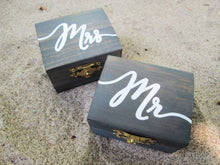 Load image into Gallery viewer, Perryhill Rustics wooden wedding ring box set. Weathered grey stain beach wedding decor
