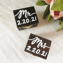 Load image into Gallery viewer, Personalized Dark Walnut Mr/Mrs wedding ring box set Perryhill Rustics