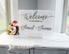 Load image into Gallery viewer, white and silver acrylic wedding welcome sign