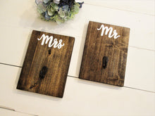 Load image into Gallery viewer, mr and mrs towel or robe hangers by Perryhill Rustics