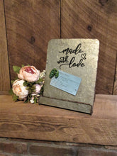 Load image into Gallery viewer, Metal cookbook or tablet stand. Personalized and hand painted to order by Perryhill Rustics