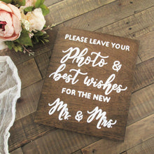 Load image into Gallery viewer, Please leave your photo & best wishes for the new mr & mrs wooden guest book sign by Perryhill Rustics