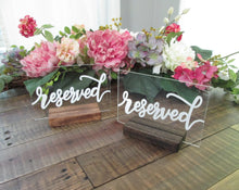 Load image into Gallery viewer, Colored Back Acrylic Reserved Sign With Stand