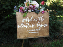 Load image into Gallery viewer, And so the adventure begins, wooden wedding sign by Perryhill Rustics