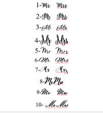 Load image into Gallery viewer, Mr and Mrs font style choices for sweetheart table signs by Perryhill Rustics