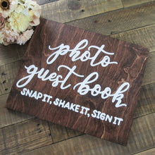 Load image into Gallery viewer, Wooden photo guest book hand painted sign by Perryhill Rustics