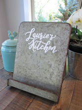 Load image into Gallery viewer, Metal cookbook or tablet stand. Personalized and hand painted to order by Perryhill Rustics