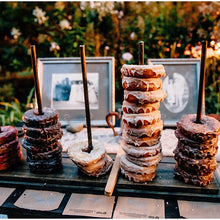Load image into Gallery viewer, Dark walnut donut reception table decor by Perryhill Rustics
