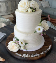 Load image into Gallery viewer, Round bridal shower cake stand. Hand painted personalized by Perryhill Rustics