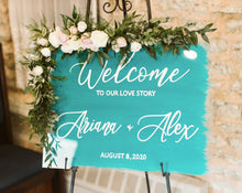 Load image into Gallery viewer, Turquoise acrylic wedding welcome sign by Perryhill Rustics