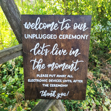 Load image into Gallery viewer, Unplugged ceremony hand painted rustic wood wedding sign by Perryhill Rustics
