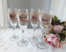 Load image into Gallery viewer, Bridal party toasting champagne flutes - gift for bridal party - bridesmaid gifts - groomsman gifts - Perryhill Rustics
