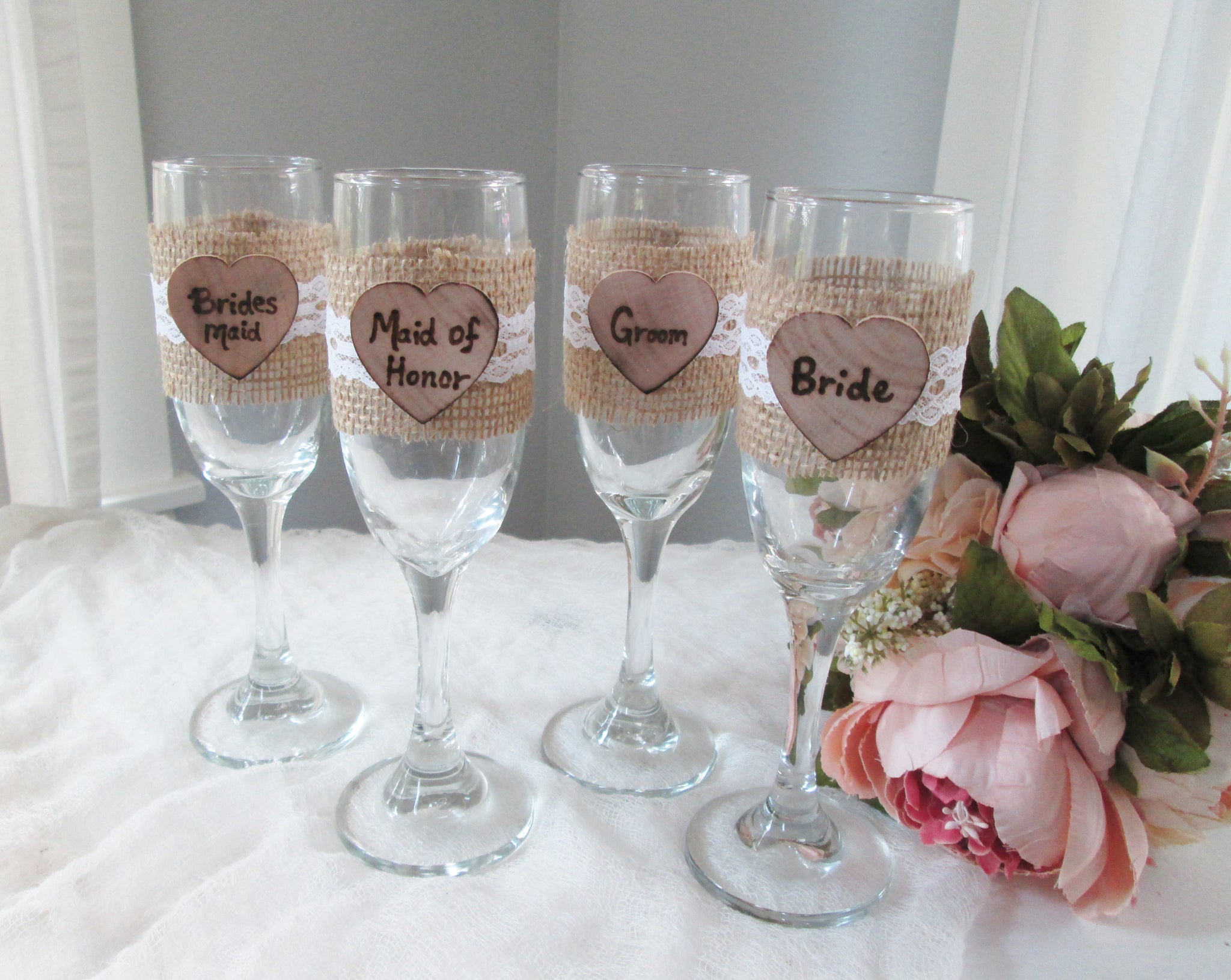 Wedding Glasses Rustic Wedding Champagne 2024 Glasses / Country Barn Wedding Wine Glasses / Rustic His and Hers Toasting Flutes