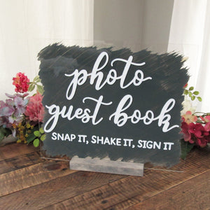 Photo Guest Book Acrylic Wedding Sign with Stand