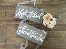 Load image into Gallery viewer, Weathered grey sweetheart table signs by Perryhill Rustics

