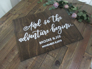 And so the adventure begins, wooden wedding sign by Perryhill Rustics
