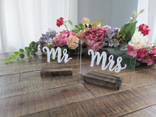Load image into Gallery viewer, Small Mr and Mrs Acrylic Sweetheart Table Signs
