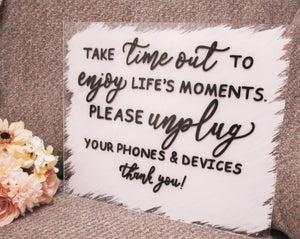 Unplugged Wedding Acrylic Wedding Sign with Stand