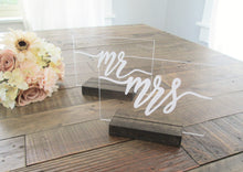 Load image into Gallery viewer, Mr and Mrs Acrylic Sweetheart Table Signs
