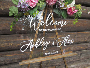 Clear acrylic wedding welcome sign by Perryhill Rustics