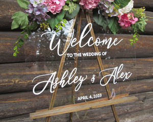 Clear acrylic wedding welcome sign by Perryhill Rustics