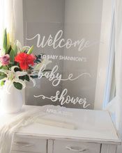 Load image into Gallery viewer, Acrylic baby shower welcome sign, personalized and custom- by Perryhill Rustics
