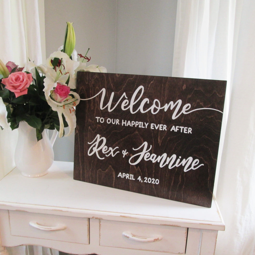 Wooden personalized wedding welcome sign by Perryhill Rustics