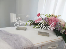 Load image into Gallery viewer, Bride and Groom Acrylic Sweetheart Table Signs
