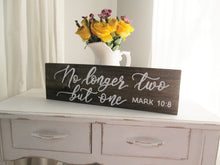 Load image into Gallery viewer, No longer two but one wooden engagement or wedding photo prop sign by Perryhill Rustics
